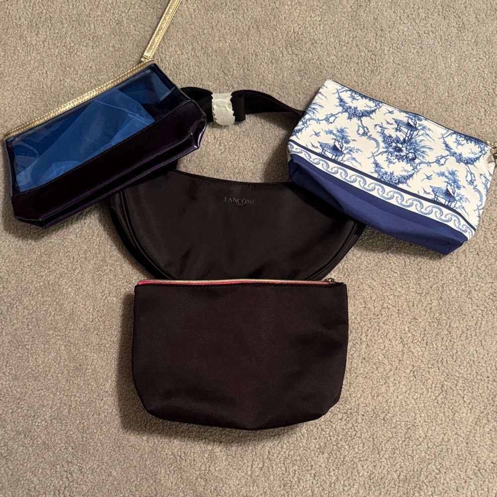 Set of 4 Lancome and Estée Lauder Blue and Black Cosmetic Bags NWT